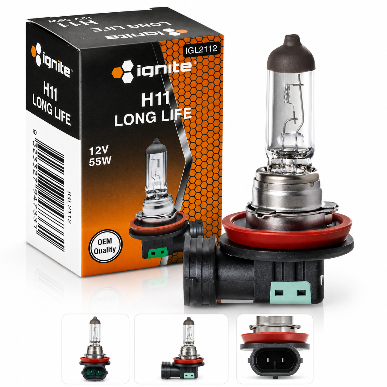 H11 HALOGEN GLOBE 12V 55W PGJ19-2 BASE LONG LIFE BOX